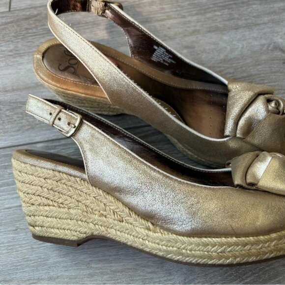 Sofft Gold Metallic Espadrilles Wedge Open Toe - Picture 12 of 16